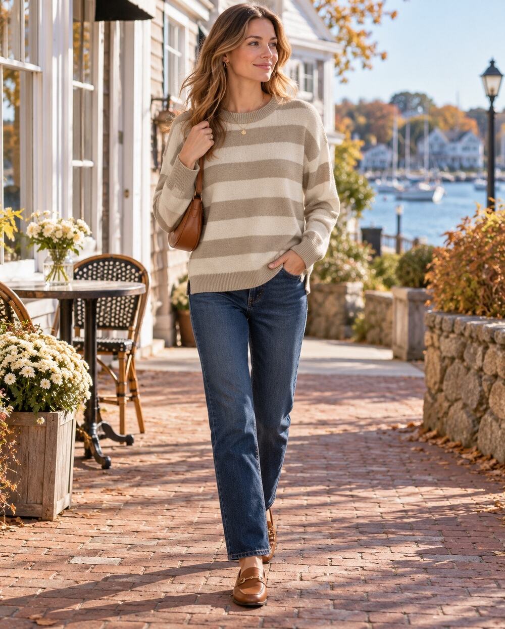 Vineyard Vines Tan Cream Striped Cotton Modal Yak Crewneck Sweater XS
